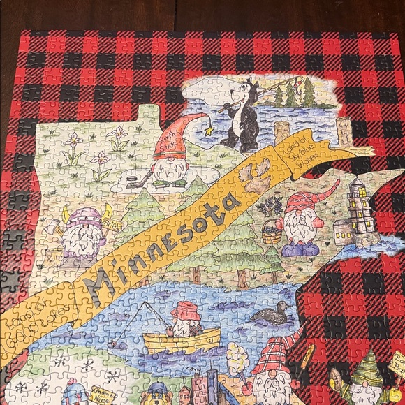 Gnome Sweet Gnome Minnesota puzzle.  1000 piece complete.  Linen embossed. - Picture 5 of 5